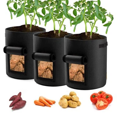 Bosses de cultiu de patates de feltre i PE amb finestra